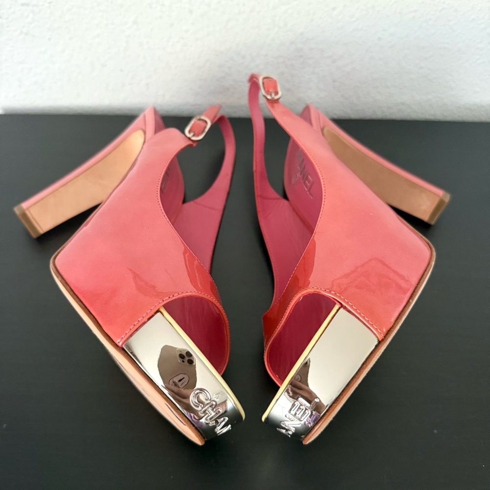 Chanel Patent Leather Platform Slingback Heels Open Toe Sandals - Picture 6 of 14
